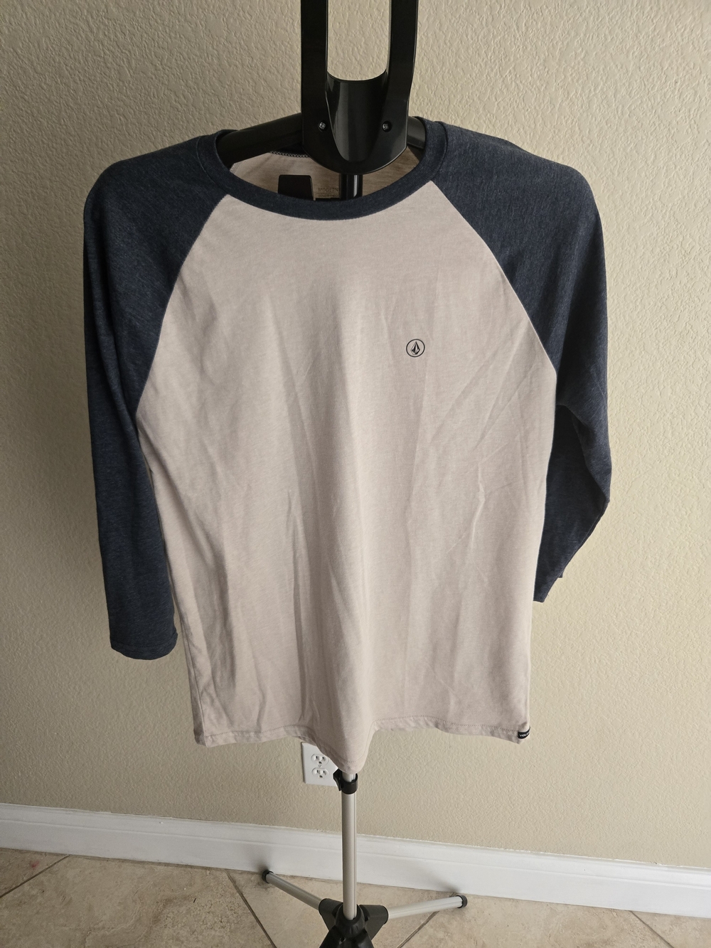 Volcom Men’s Raglan Long Sleeve Shirt - White and Navy